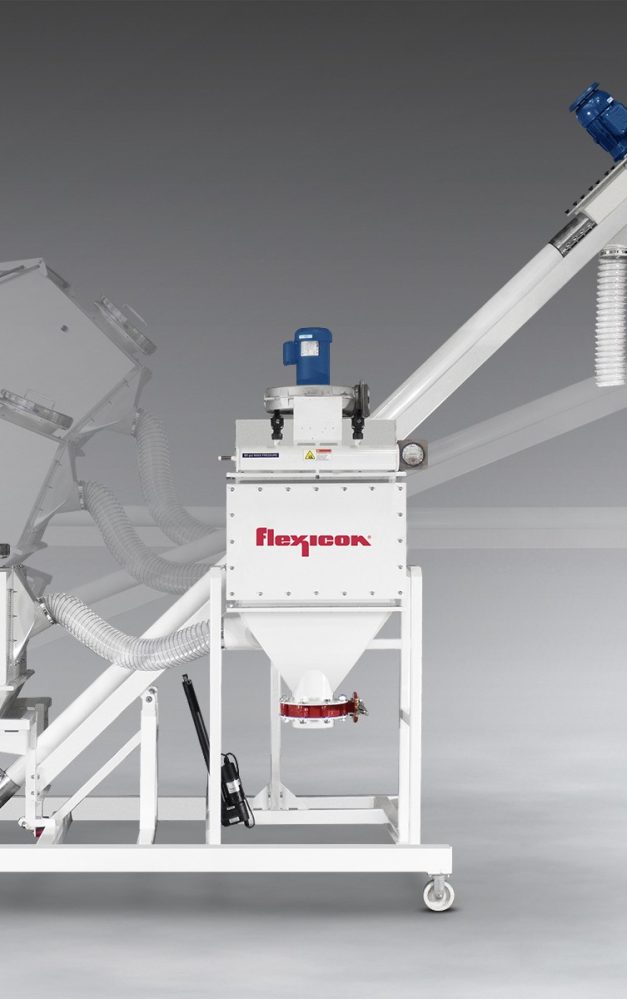 Mobile Tilt-Down Flexible Screw Conveyor System for manual dumping, bulk bag discharging