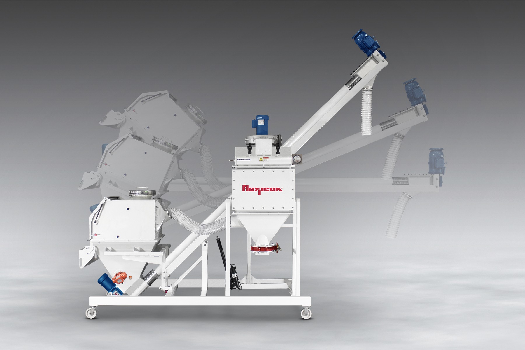 Mobile Tilt-Down Flexible Screw Conveyor System for manual dumping, bulk bag discharging