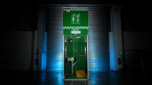 TS1500 against shutters At Aqua Safety Showers, keeping workers safe is our business.