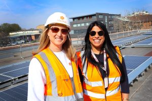 Tesco Watford L R Jo Parker Swift Solivus founder and CEO and Bianca Samarakoon Group Head of Energy at Tesco Lightweight Solar Pioneer in Landmark Tesco Watford Extra Project